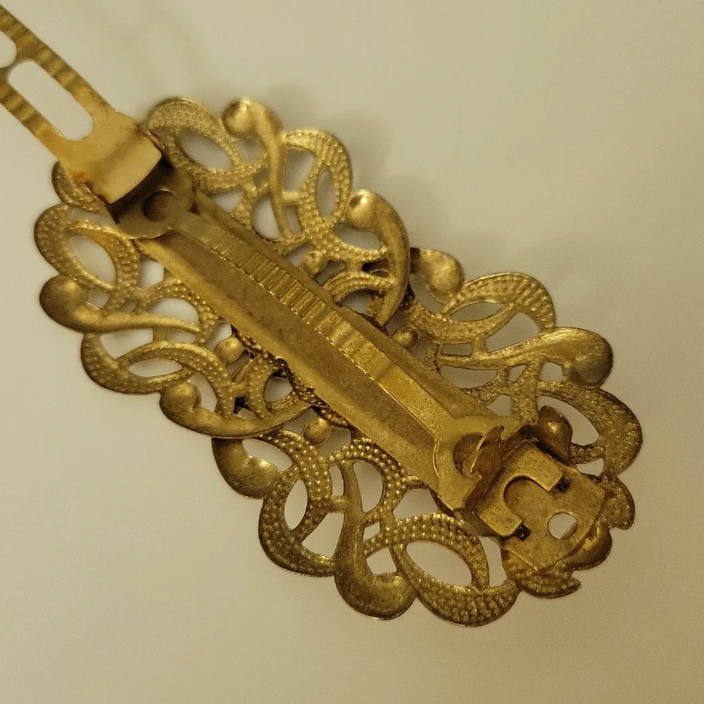 Vintage Gold Tone Filigree Ornate Metal Hair Barrette Clip 3.25 Inch Cottagecore